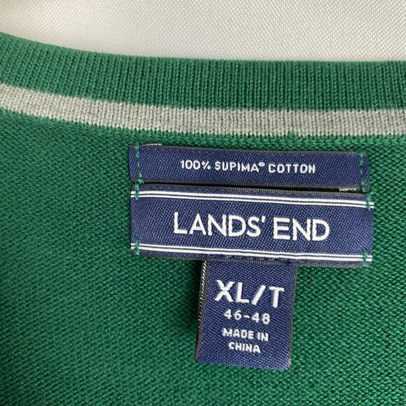 Lands End Supima Cotton Grandpa Sweater Men Size XLT Hunter Green Dad V-neck - Picture 5 of 10